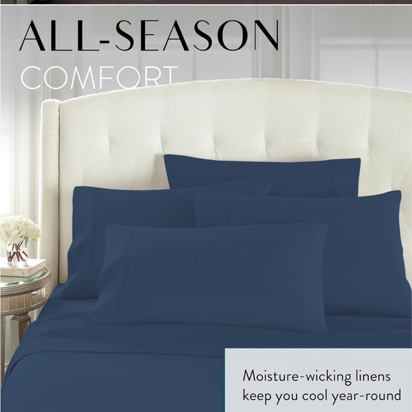 NWT - QUEEN - 6 PIECE SHEET SET PLATINUM COLLECTION BY DANJOR LINENS. Navy Blue. - Picture 2 of 8